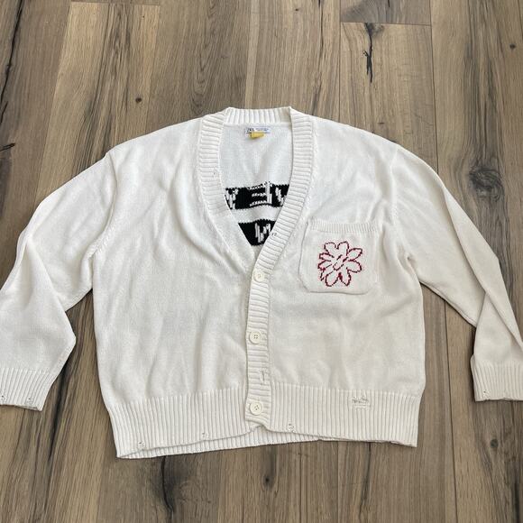 ZARA x Pepo Moreno White Cardigan Sz Medium “Have You Seen My Smile?” Distressed - Picture 2 of 12